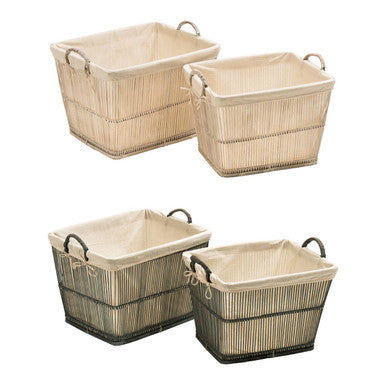 Rustic Rattan/Bamboo Grey Washed Set Of 2 Storage Baskets