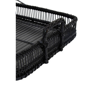 Rustic Rattan And Bamboo Black Rectangul