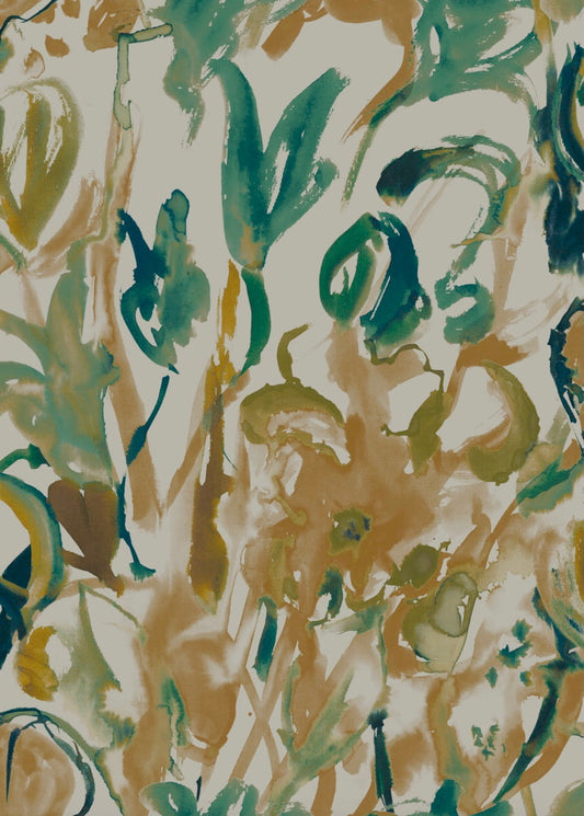 Watercolour Floral Wallpaper - Sand + Mint