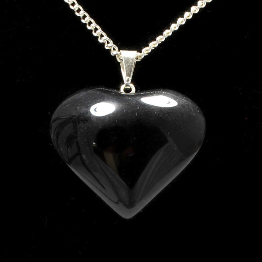 Black Obsidian Heart Pendant with Chain