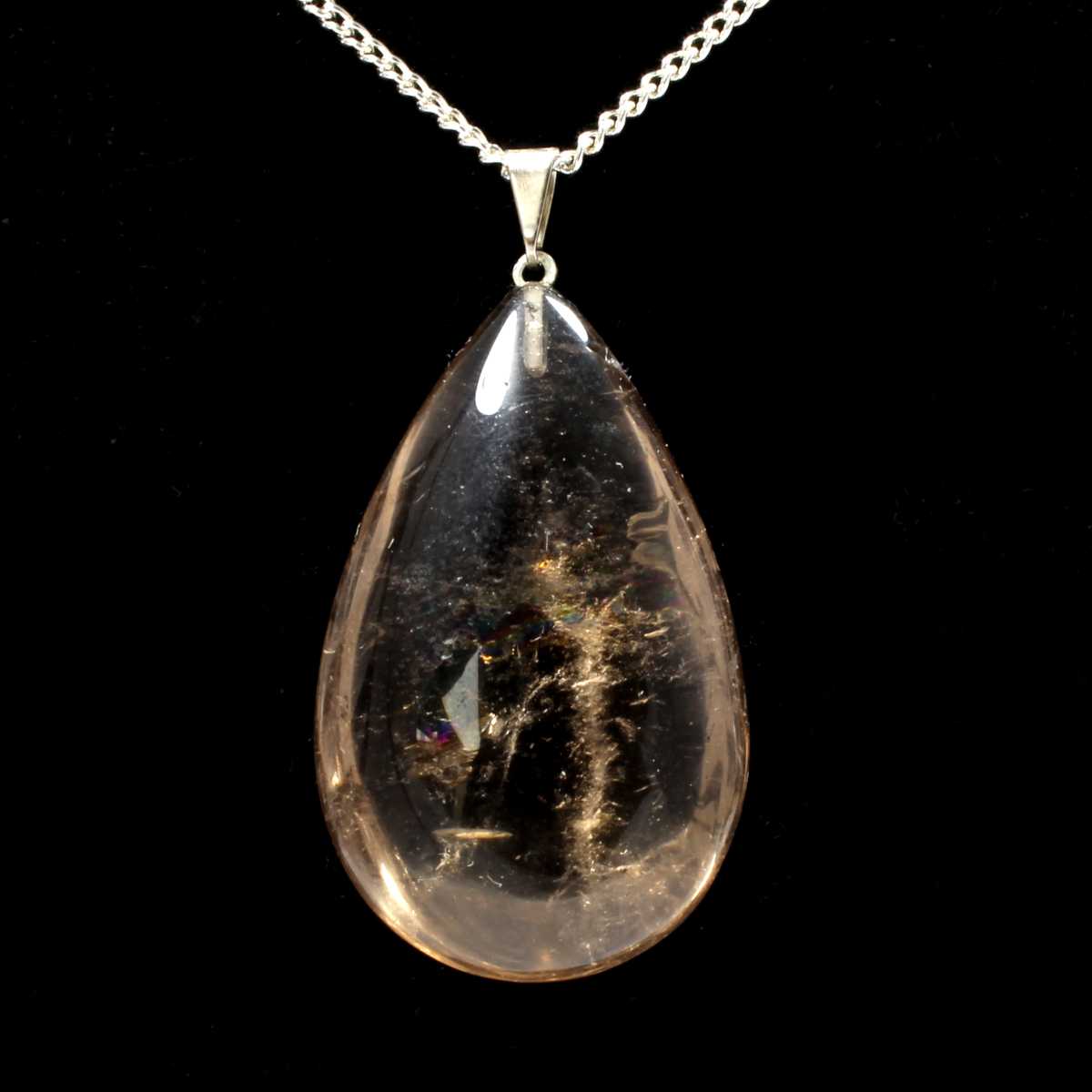 Smokey Quartz Teardrop Pendant with Chain
