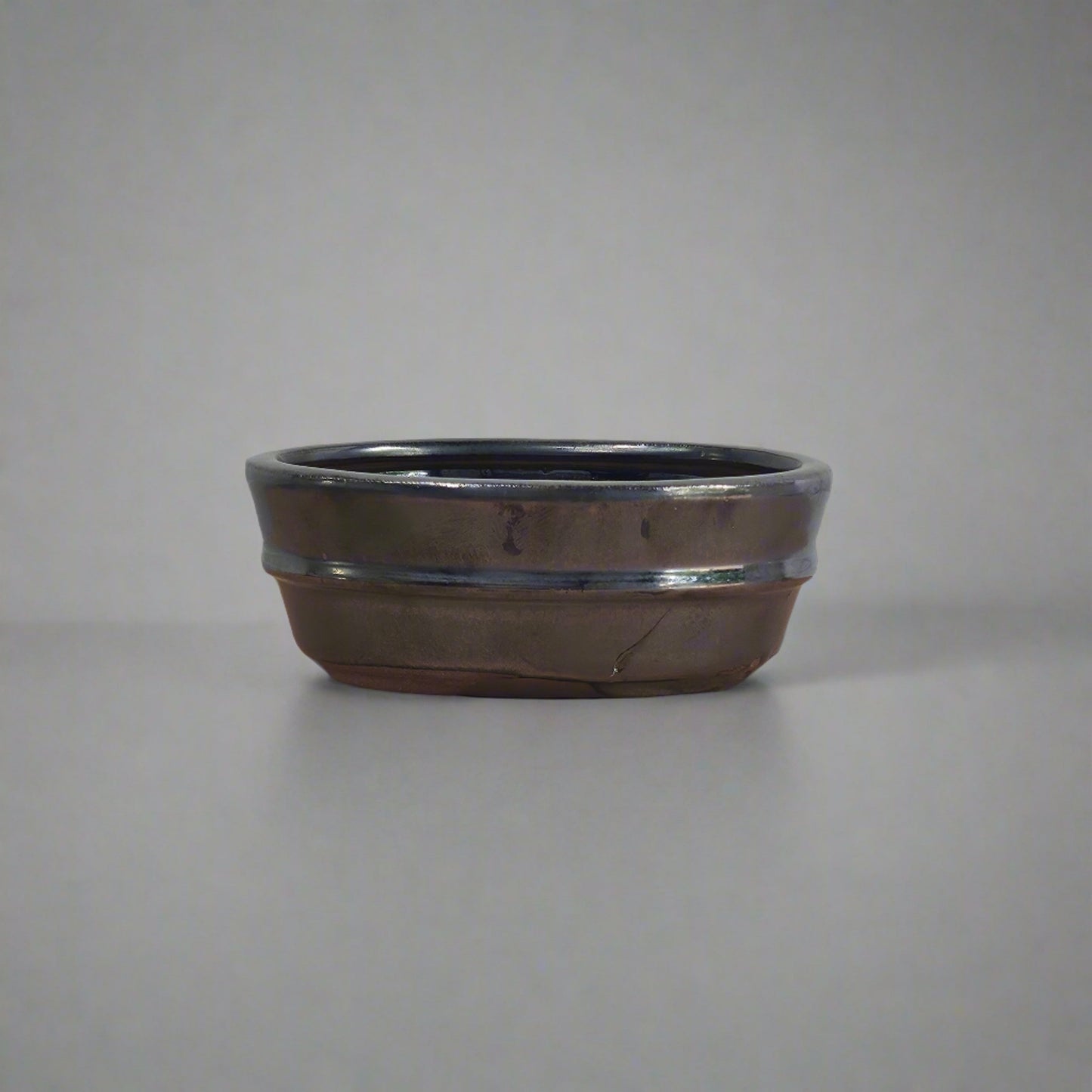 12cm Glazed Bonsai Pot | Oval | 12cm x 9cm x 5cm | Silver