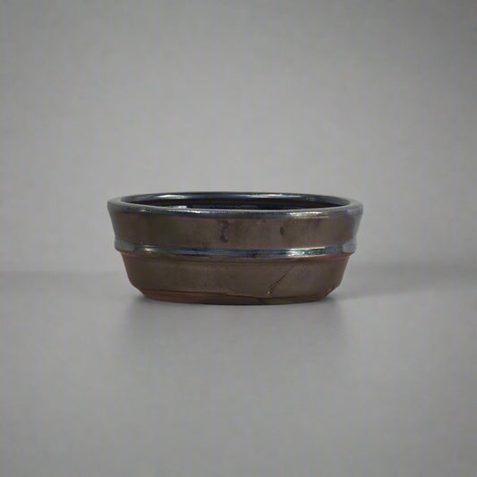 12cm Glazed Bonsai Pot | Oval | 12cm x 9cm x 5cm | Silver