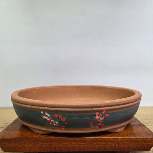 34cm Premium Unglazed Bonsai Pot | Oval | 34cm x 26cm x 8cm | Painted