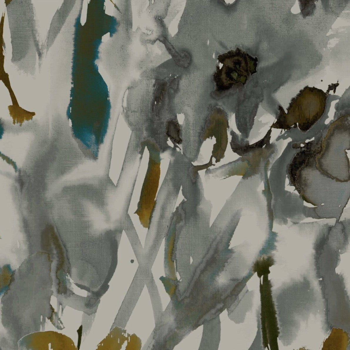 Watercolour Floral Wallpaper - Grey + Ochre