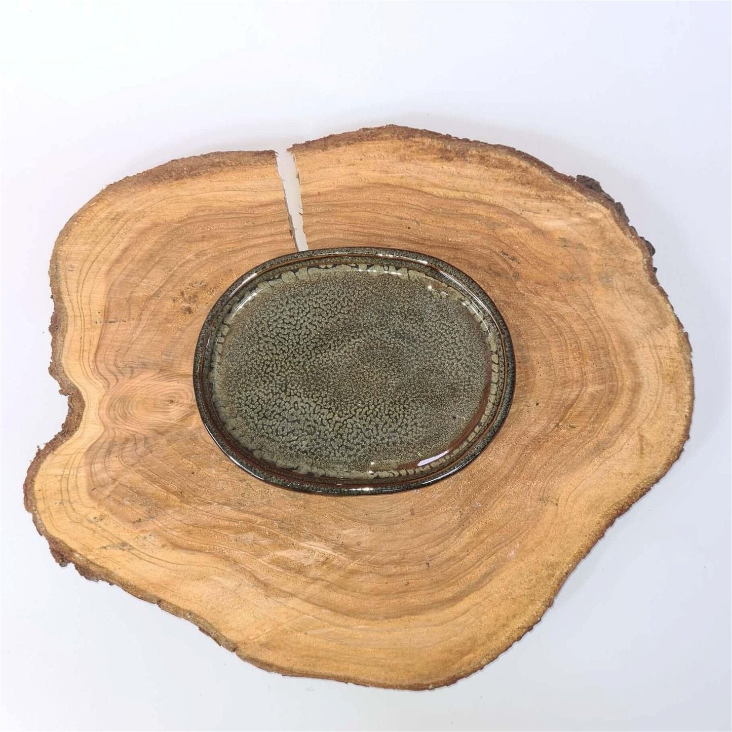 20cm Glazed Drip Tray | Oval | Green