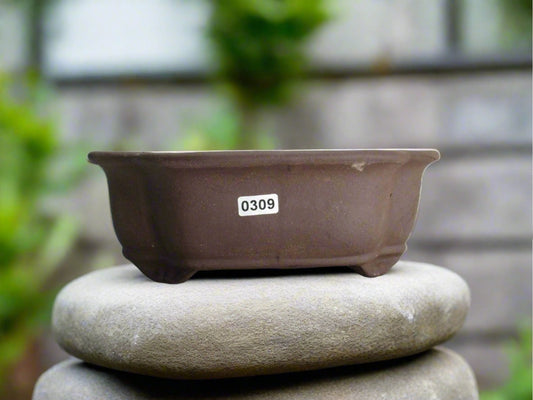 20cm Unglazed Bonsai Pot | Floral | 20cm x 17cm x 8cm | Brown