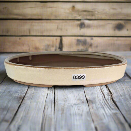 21cm Glazed Bonsai Pot | Oval | 21cm x 16cm x 3cm | Cream