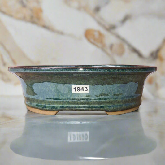 21cm Glazed Bonsai Pot | Oval | 21cm x 17cm x 6cm | Green