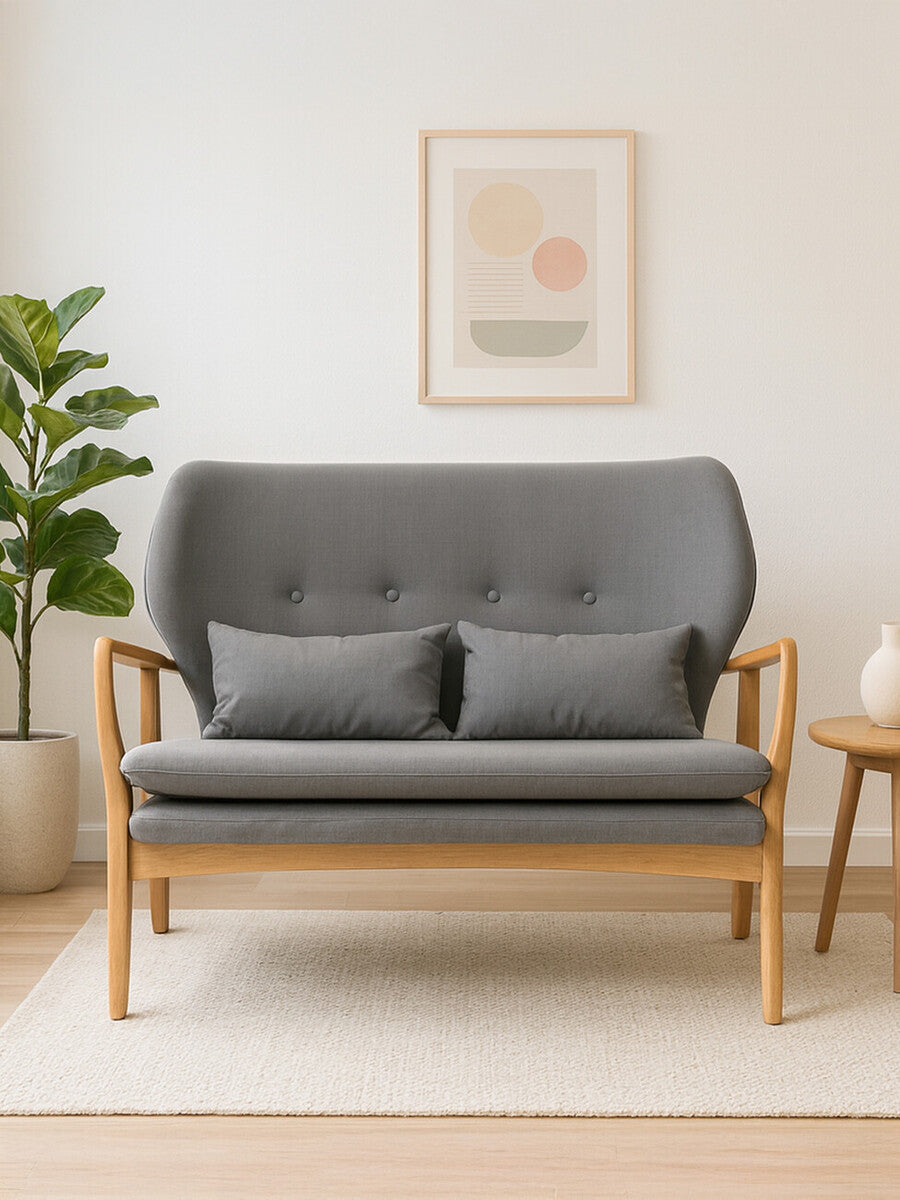 Stockholm 2 Seat Grey Sofa With Birchwood Frame