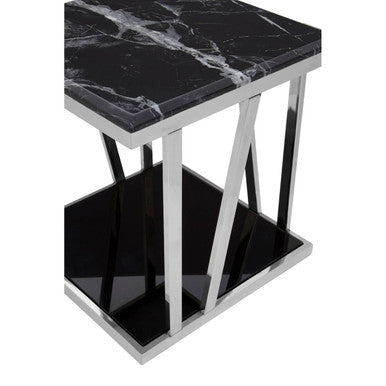 Ackley Silver Side Table With Black Marble Top
