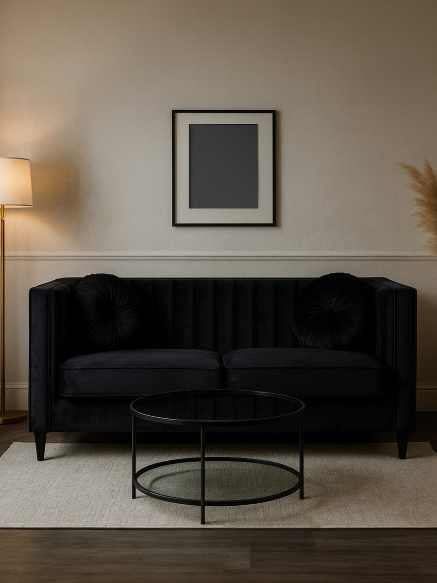 Farah Two Seat Black Velvet Sofa