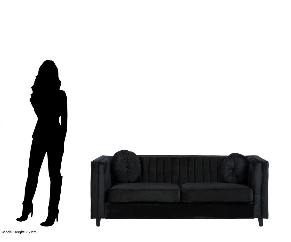 Farah Three Seater Black Velvet Sofa