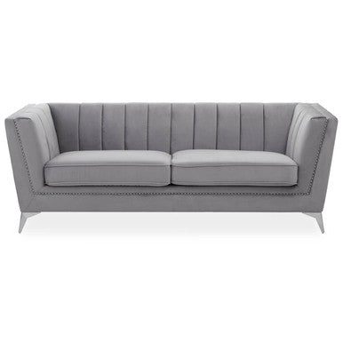 Hansa Three Seat Grey Velvet Sofa