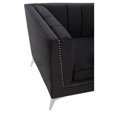 Hansa Three Seat Black Velvet Sofa