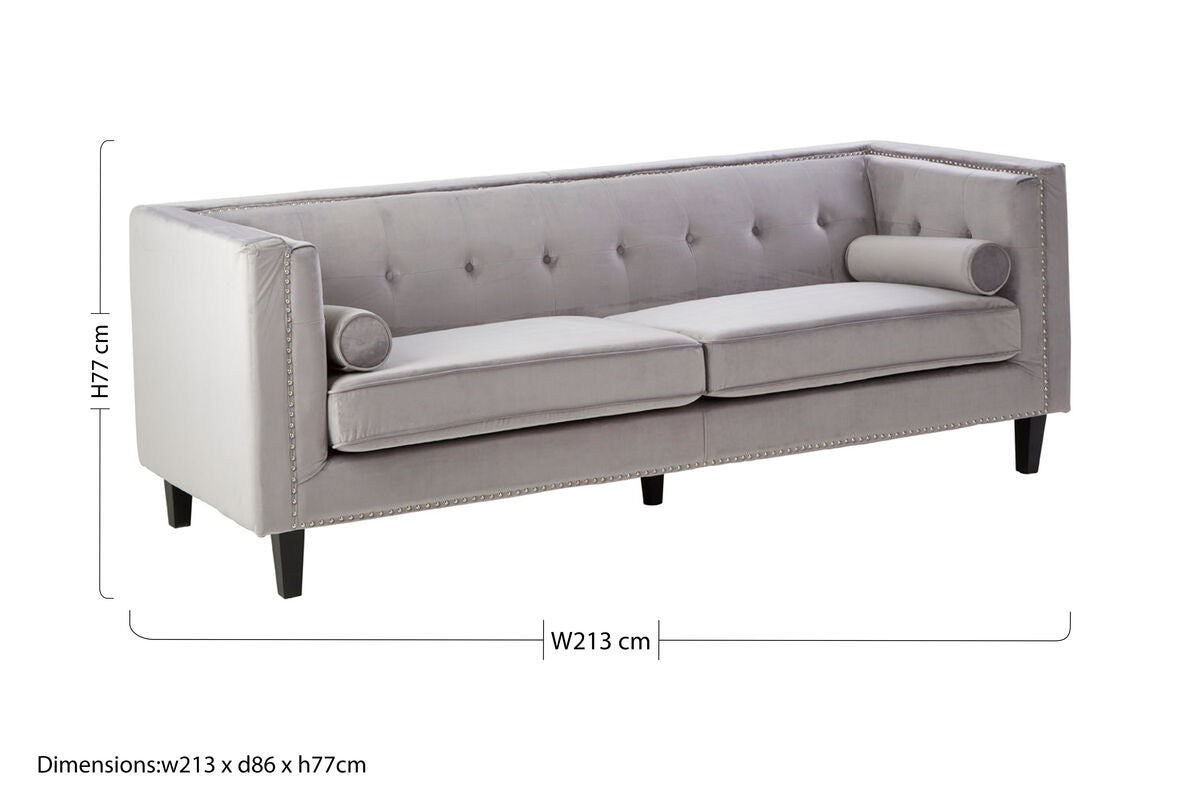 Felisa 3 Seat Grey Velvet Sofa