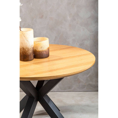 Salford Wood Veneer Top Dining Table With Black Metal Legs