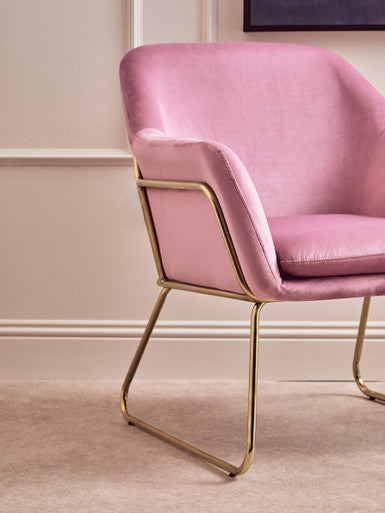 Xander Pink Velvet Bushed Gold Armchair