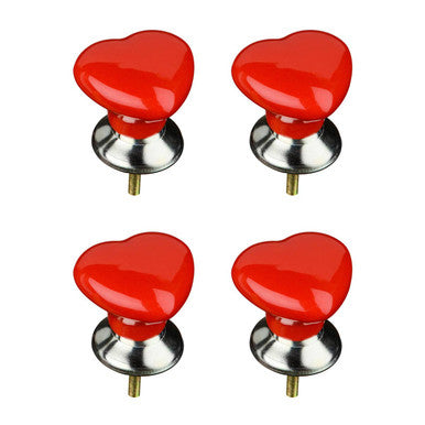 Set Of 4 Heart Shape Red Ceramic Drawer Knobs
