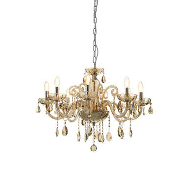 Murano 8 Bulb Chrome And Cognac Glass Chandelier