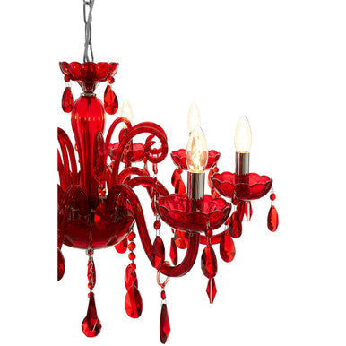 Murano 8 Bulb Chrome And Red Crystal Glass Chandelier