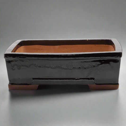 26cm Glazed Bonsai Pot | Rectangle | 26cm x 20cm x 9cm | Black