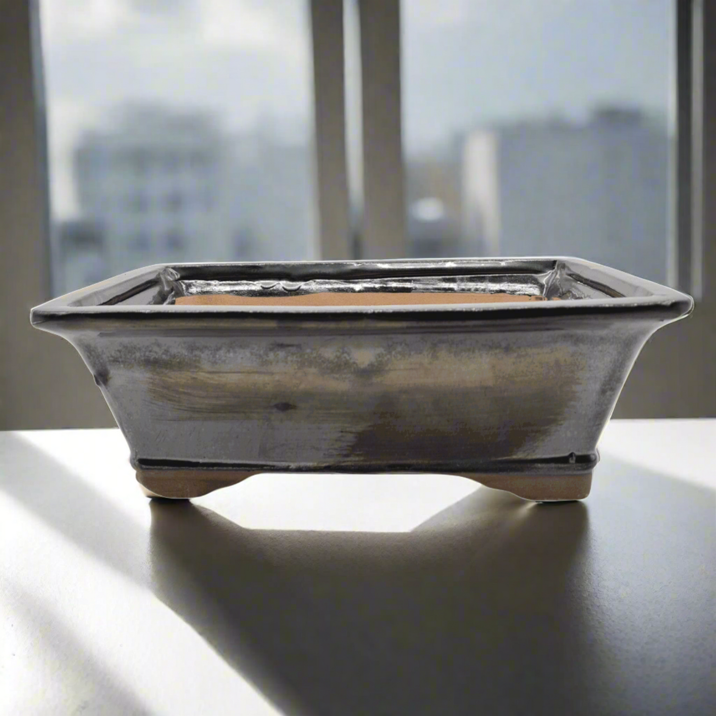 26cm Glazed Bonsai Pot | Rectangle | 26cm x 21cm x 9cm | Silver