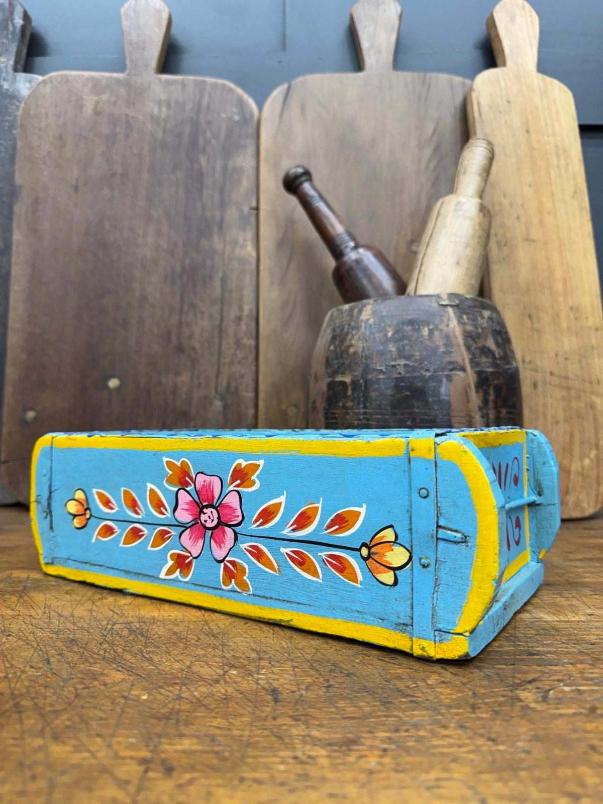 Blue Wooden Painted Brick Mould / Decorative Herb Planter / Storage Box Tray A