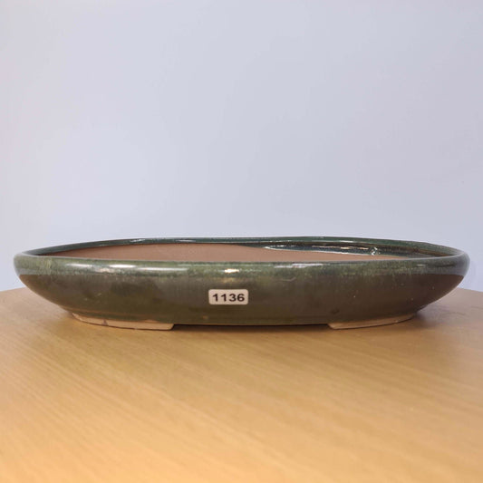 31cm Glazed Bonsai Pot | Oval | 31cm x 22cm x 4.5cm | Green