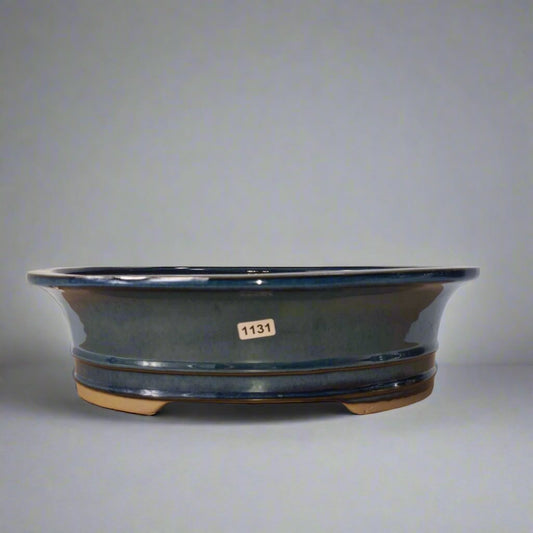 31cm Glazed Bonsai Pot | Oval | 31cm x 24cm x 9cm | Blue
