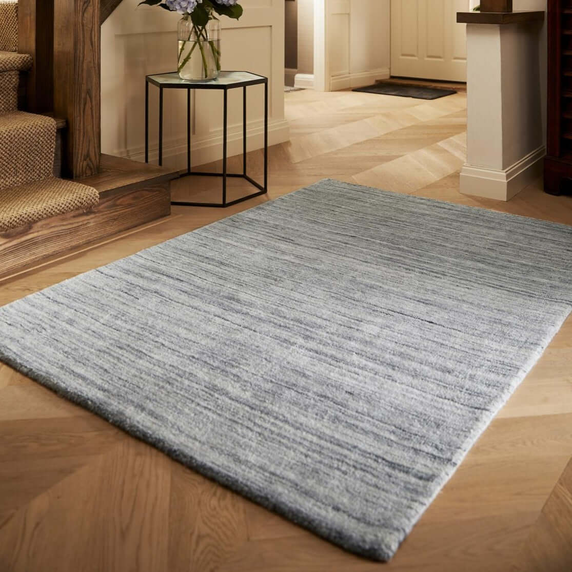 Fine Stripes Silver Grey Wool Rug