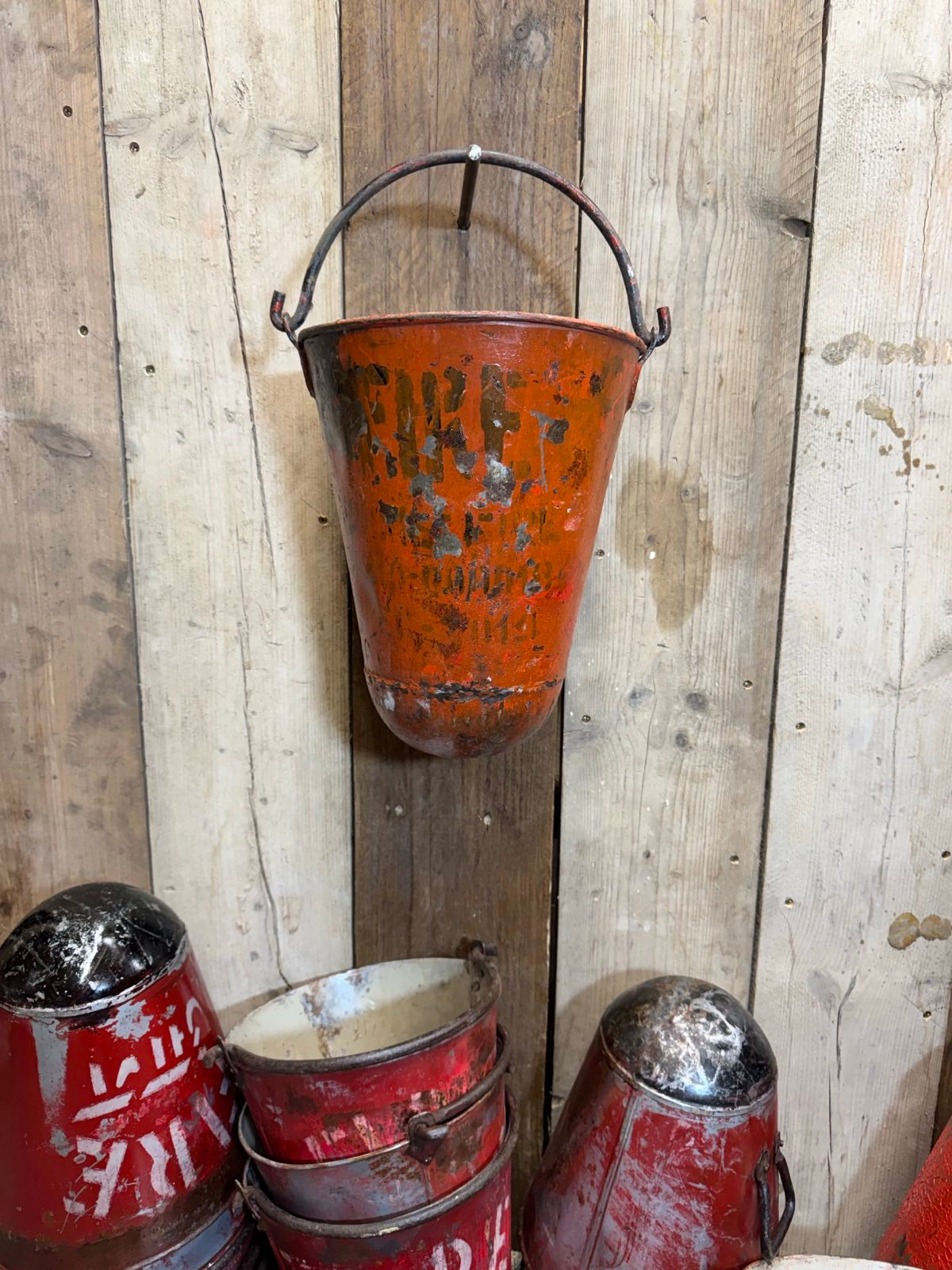Vintage Galvanised Hanging Fire Bucket Hanging Basket / Plant Pot Planter Pail B