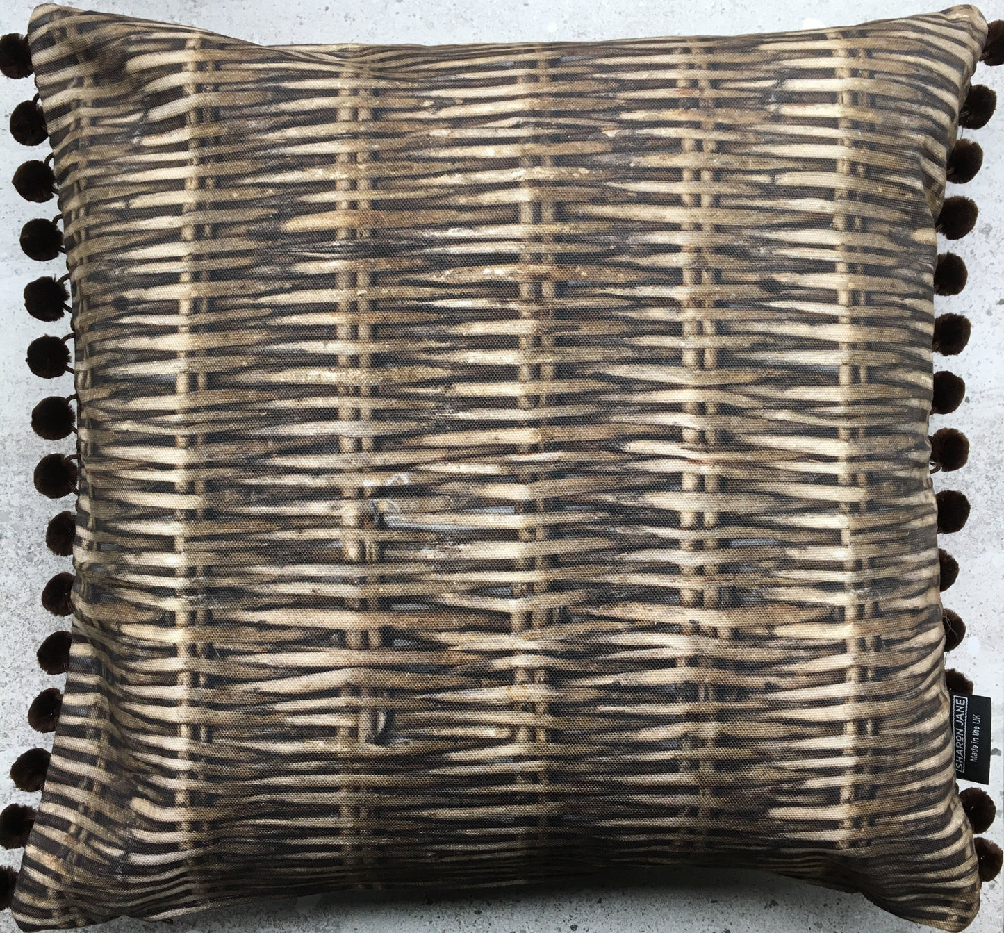 Willow Print Cushion + Velvet Pom Poms