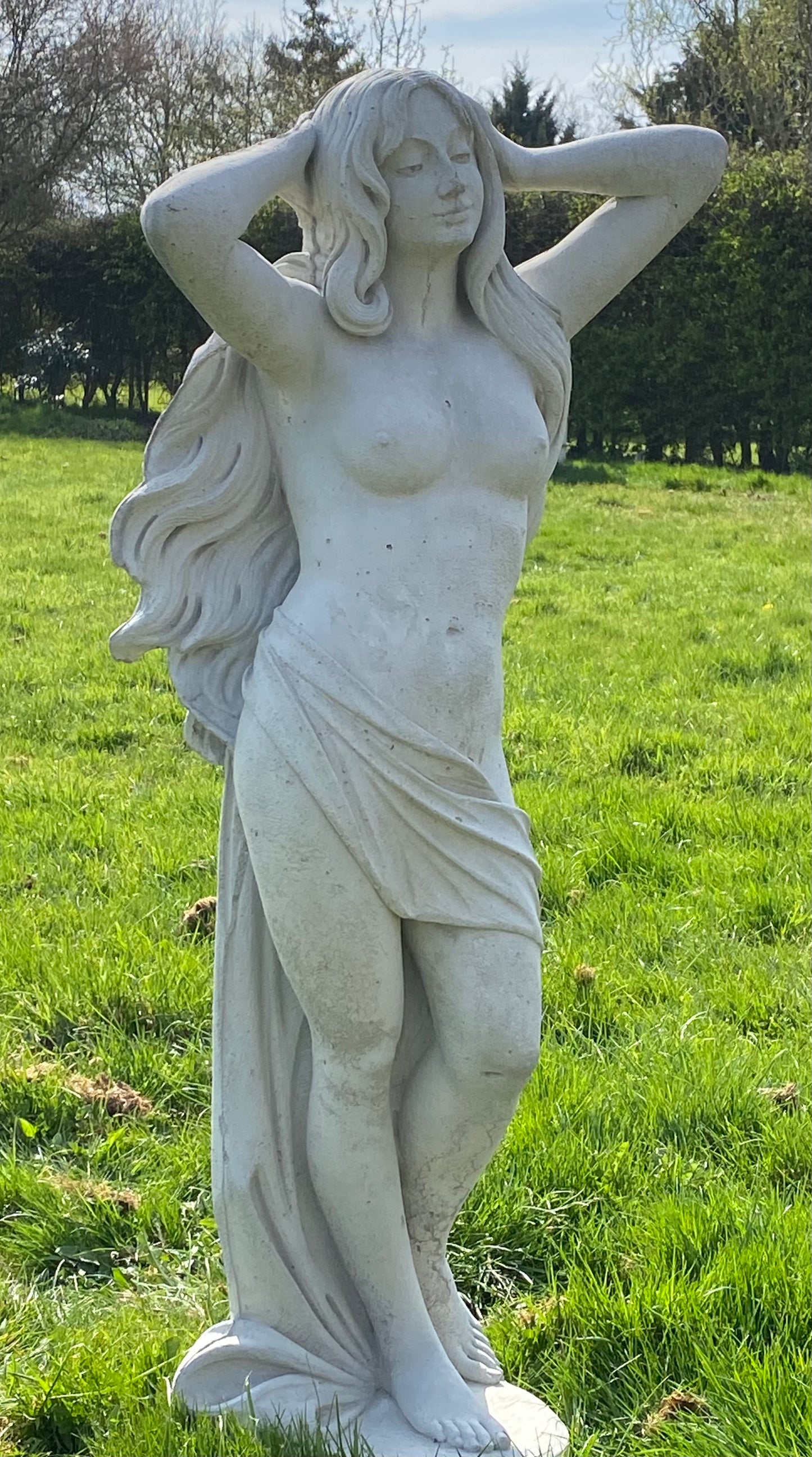 Extra Large 4ft High Concrete Garden Statue Stunning Nude Lady Garden Ornament Sculpture - £225 - As Found (see pictures)