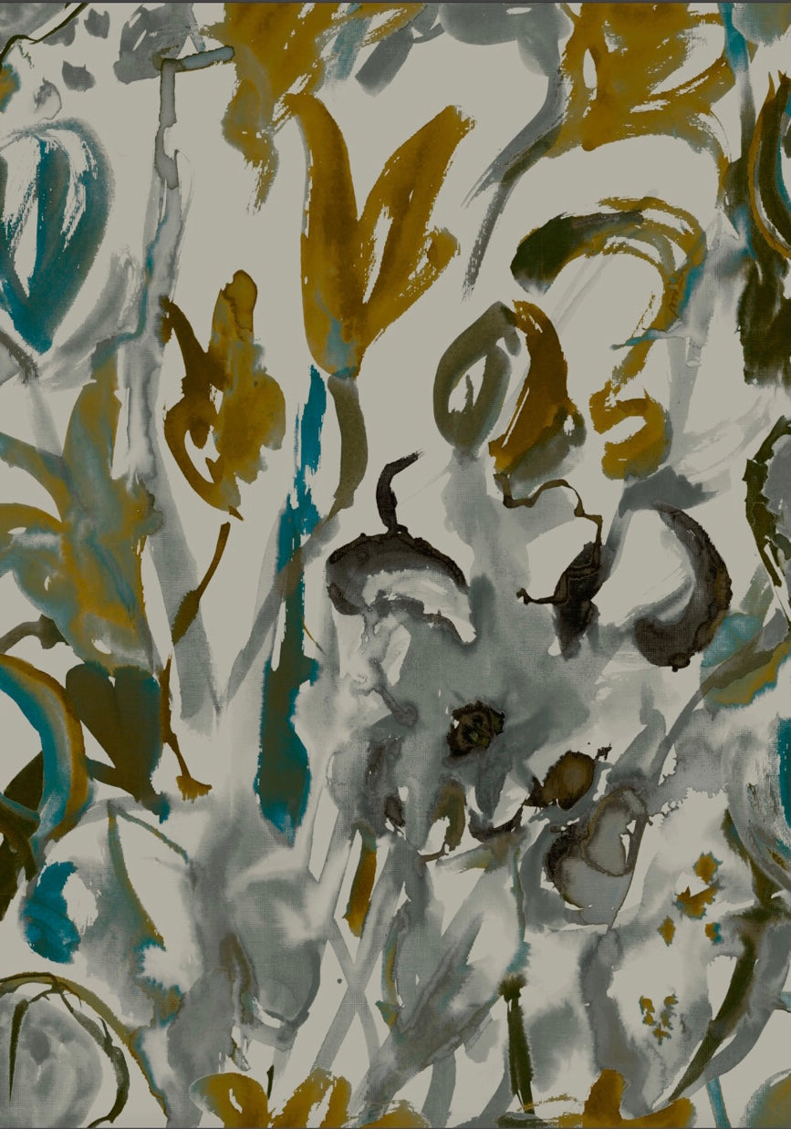 Watercolour Floral Wallpaper - Grey + Ochre