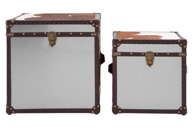Kensington Townhouse Brown And White Genuine Cowhide Storage Trunk Set
