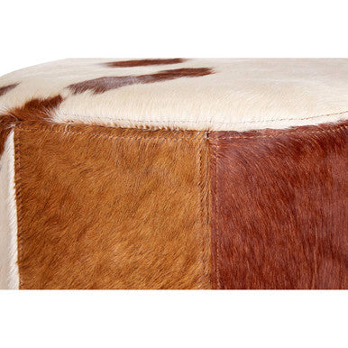 Kensington Townhouse Brown And White Genuine Cowhide Ottoman