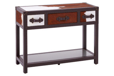 Kensington Townhouse Brown And White Genuine Cowhide 3 Drawer Table