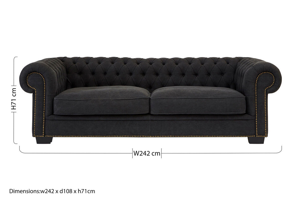 Lincoln 3 Seater Charcoal Fabric Sofa