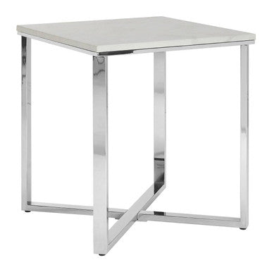 Allure White Marble and Chrome  Square End Table