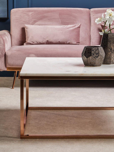 Allure Square Rose Gold And Marble Coffee Table