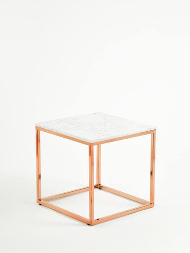 Allure Square White Marble And Rose Gold Square End Table