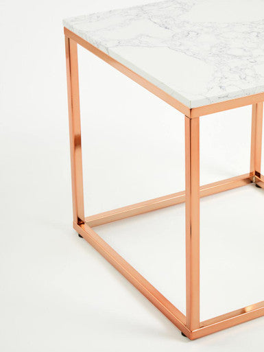 Allure Square White Marble And Rose Gold Square End Table
