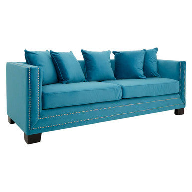 Sofia 3 Seater Cyan Blue Velvet Sofa