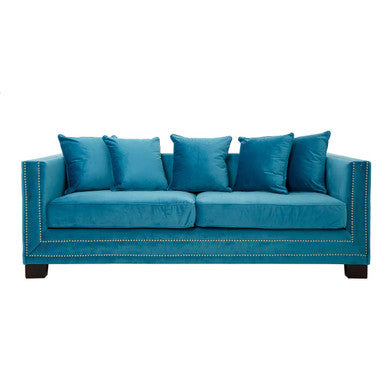 Sofia 3 Seater Cyan Blue Velvet Sofa