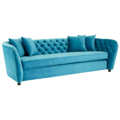 Riva 3 Seat Cyan Velvet Sofa