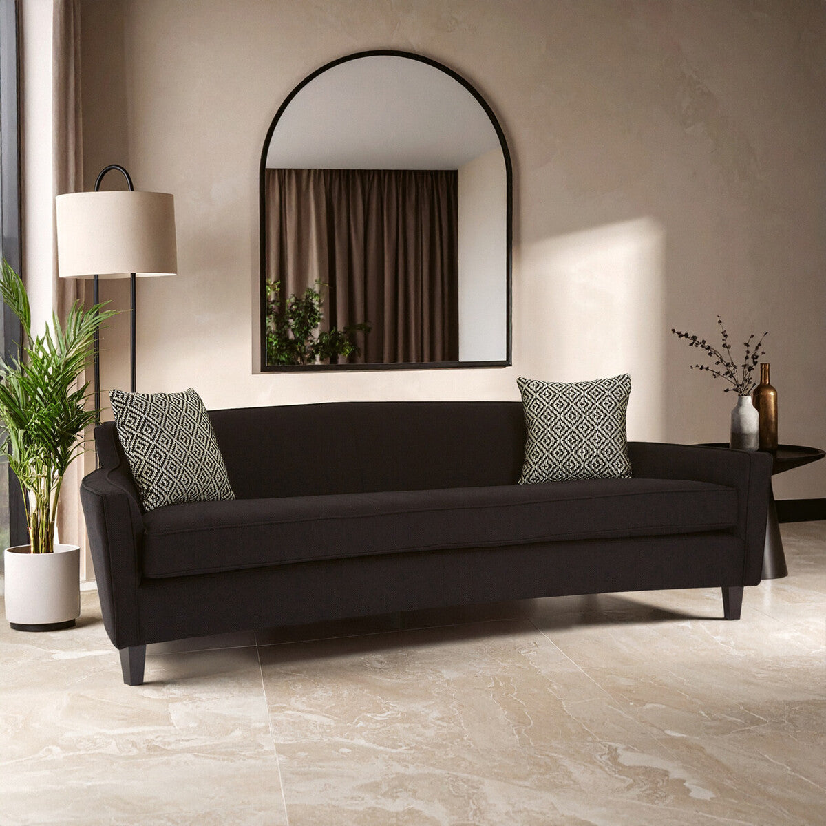 Rania 3 Seat Black Dimity Fabric Sofa