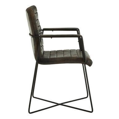 Buffalo Iron And Grey Leather Weave Chair