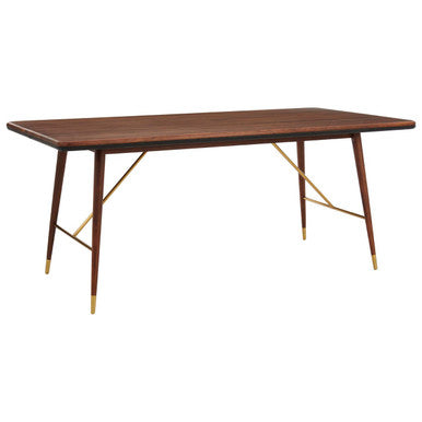 Kenso Walnut Wood And Brass Finish Base Dining Table