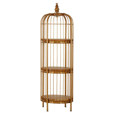Mantis Small 3 Tier Gold Finish Birdcage Shelf Unit